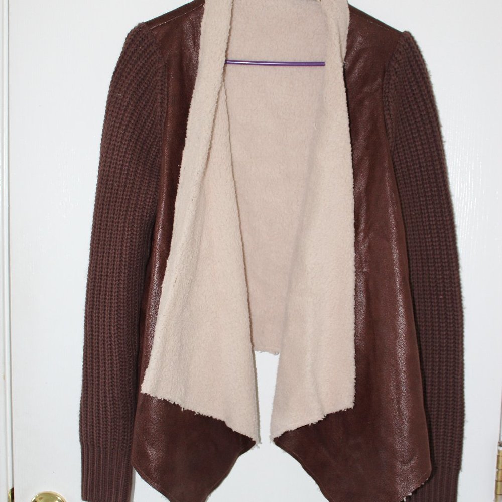 Press M Brown Faux Suede Faux Fur Open Jacket Coat